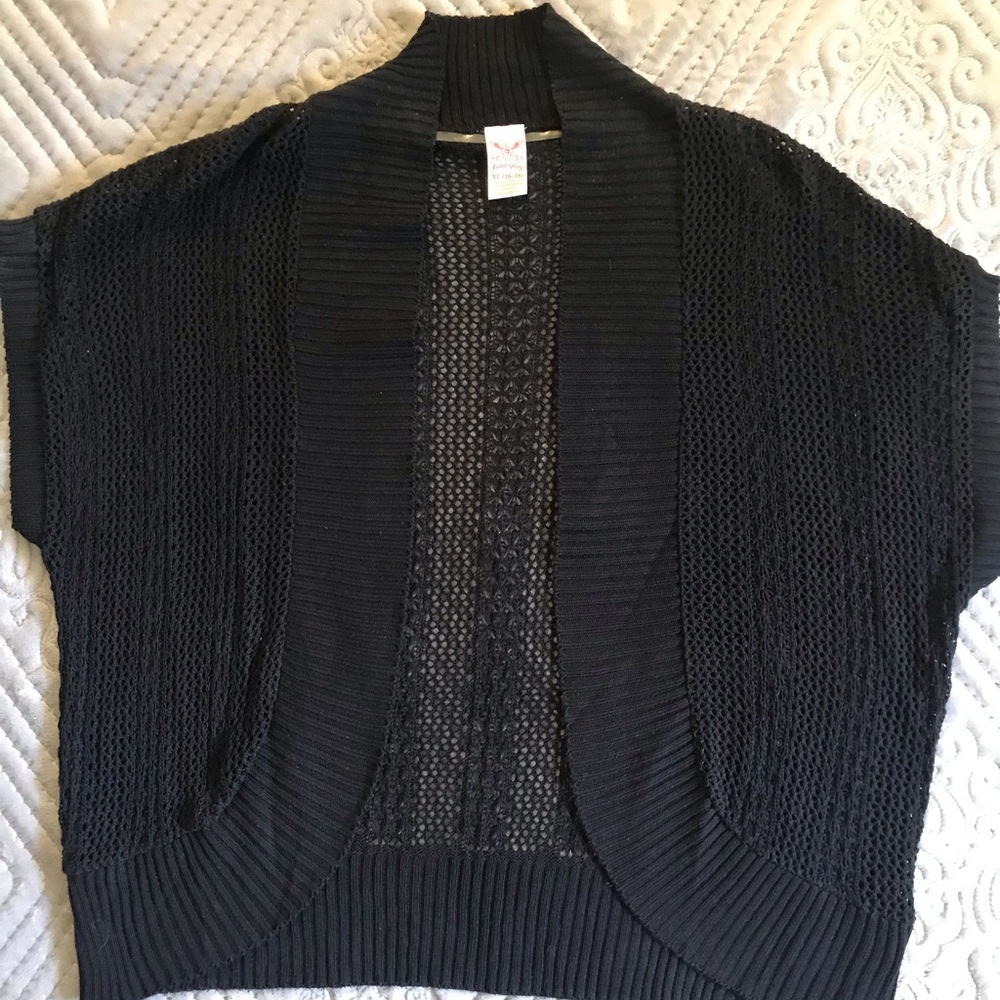 Cocoon Crochet Black Open-Front Knit Cardigan XXL 16-18 Layering Coquette